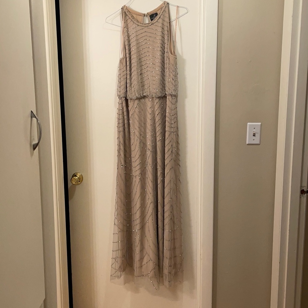Adrianna Papell dress - Used once - bridesmaid dress, champagne, beaded, size 15